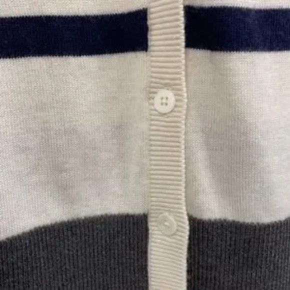 GAP Off-White, Navy, and Gray Striped V-neck Cardigan - Picture 3 of 10